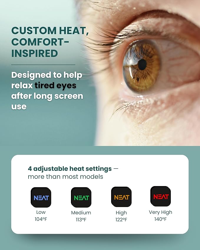 Heated Eye Mask - Cordless Eye Mask for Dry & Tired Eyes - 4 Adjustable Temperature Settings - Rechargeable and Light Blocking, Washable Cover for Cleaning (Black Night)