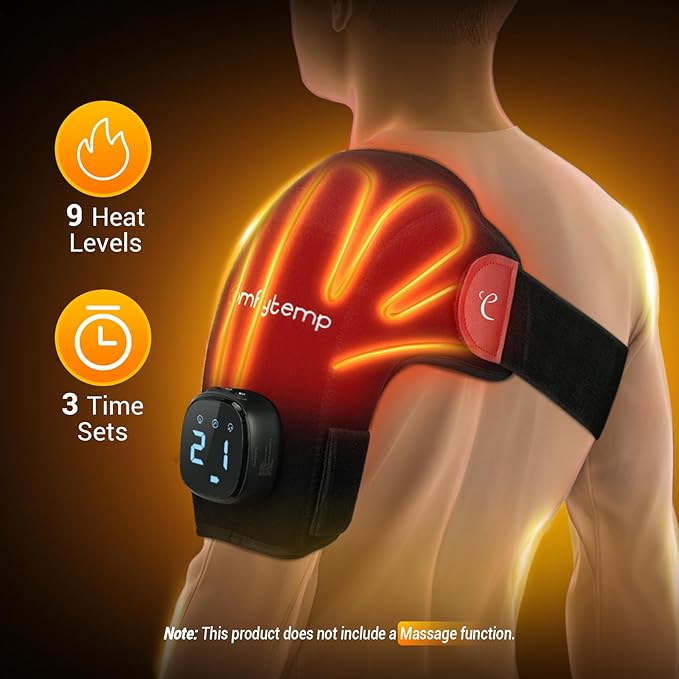 Comfytemp Cordless Shoulder Heating Pad for Rotator Cuff Soothing Comfort, Electric Heated Shoulder Brace Wrap App Control Wireless, Gifts for Mom Dad, 9 Heat 10-30 Timers (No Massage S/M)