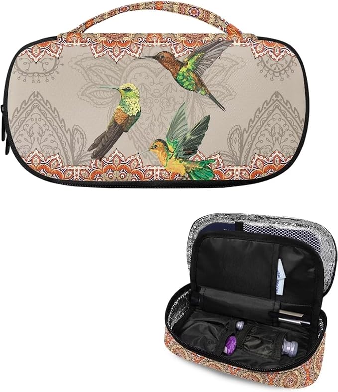Boho Hummingbird Insulin Cooler Travel Case,Diabetes Carrying Bag for Supplies Keep Medicine Cool While Traveling,Insulin Vial Protector Cooling kit for Storage,Mini Insulated Pack
