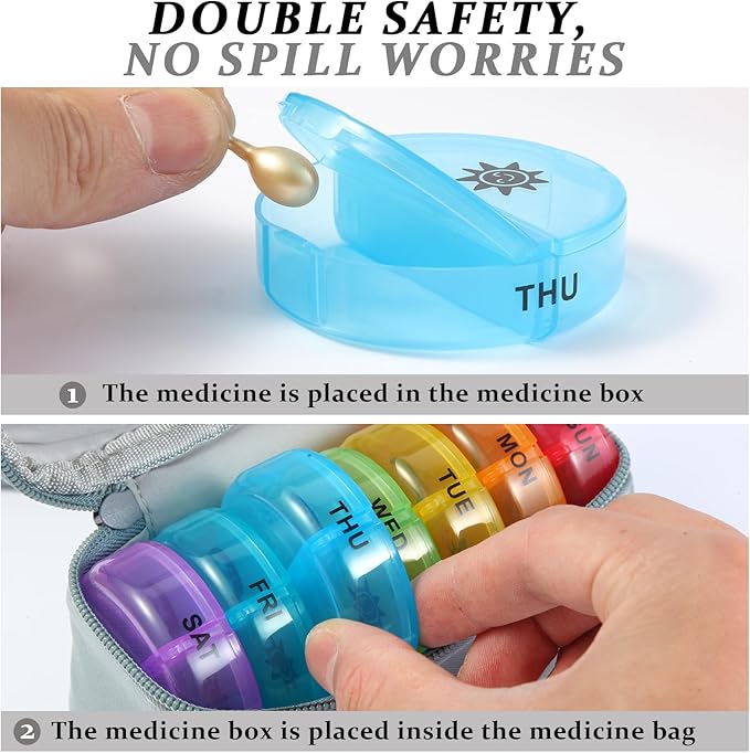 Weekly Pill Organizer 2 Times a Day, Travel Pill Box 7 Day with Large Opening, Pill Case with Handle, Pill Dispenser Medicine Organizer for Vitamins, Fish Oils, Medications, Supplements (Grey, Small)
