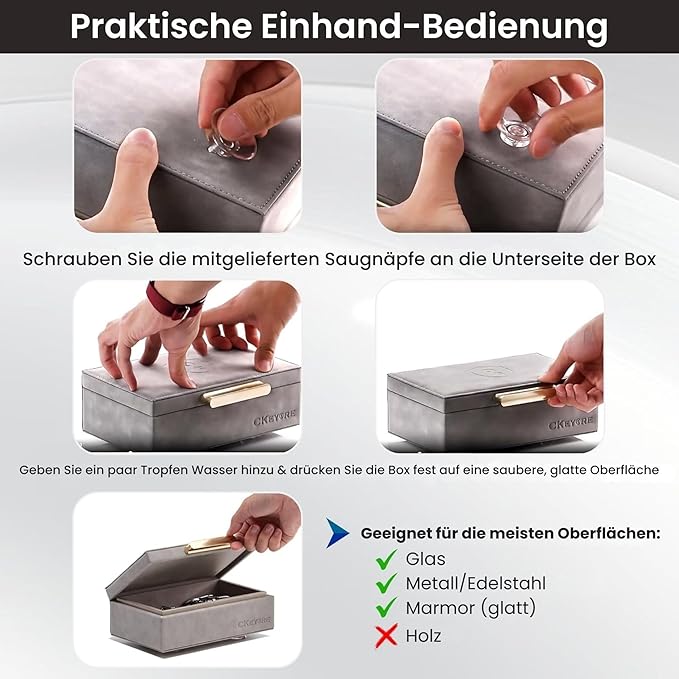 CKEYURE Key Box | Faraday Box for Car Keys | Car Key Signal Blocker Box | RFID Key Box | Key Holder | Key Safe | Signal blocking key box for car security | One Hand Operation (Light Grey)