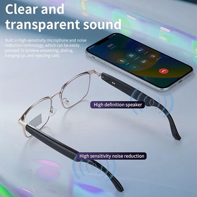 Bluetooth Audio Smart Glasses, Blue Light Glasses for Women Men,Open Ear Sound Mic & Speakers, Magnetic Charging, Color-Changing Polarized Sunglasses Lenses, Voice Assistant（GS06G