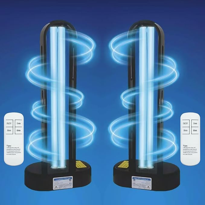 BAIMNOCM UVC Light, 2 Pack 38 Watt UV Light for Mold, Ultraviolet Light for Room, UV-C Lamp for Dust Mite Device with 15/30/60 Minutes Timer, Indoor Use