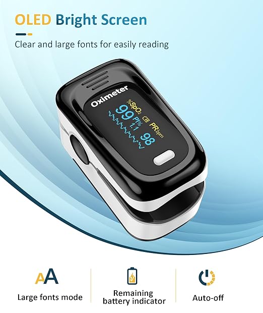 Fingertip Pulse Oximeter with Fast & High-precision SpO2 Measurement, Blood Oxygen Saturation & Pulse Rate Monitoring, OLED Screen with Large Fonts (Black & White)