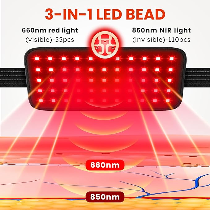 Red Light Therapy Belt, Infrared Light Therapy, 3-in-1 LED Bead, Pain Relief, red-Light Therapy for Dogs, Shoulder, Back, Knee