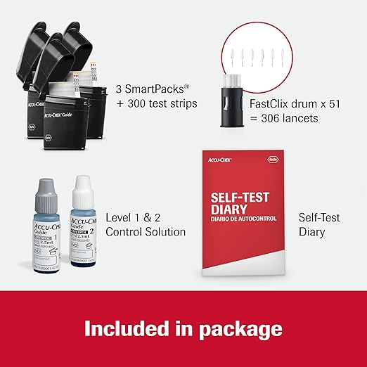 Accu-Chek FastClix Diabetes Blood Sugar Test Kit for Diabetic Glucose Monitoring: 306 FastClix Lancets, 300 Guide Test Strips, and Control Solution (Packaging May Vary)