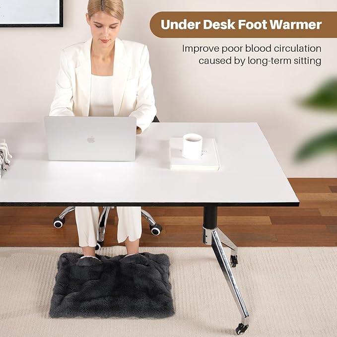 Electric Foot Warmer, Luxury Faux Fur Heating Pad for Feet Pain Relief Cramp, Heated Foot Warmer for Under Desk & Bed with 3 Heat Settings & 2H Auto-Off, ETL Certified, 16x22 Inch, Dark Grey