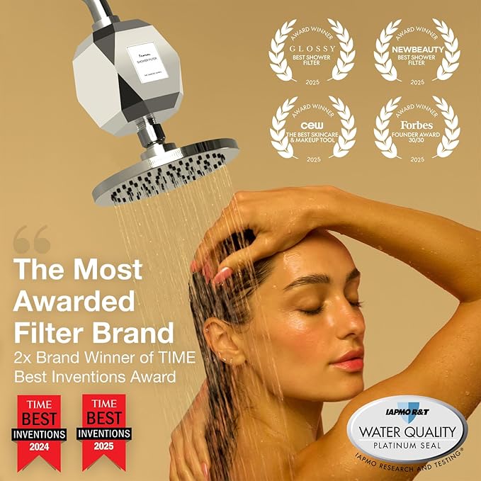Filterbaby Diamond Shower Filter, IAPMO Certified to NSF177 Standard,Expert Developed Filter for Skin&Hair,Lab Tested to Reduce up to 99%Chlorine,Chloramine&Impurities,Eco Friendly Long Lasting,Chrome