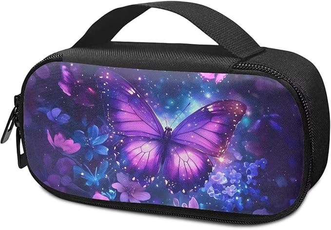 Purple Butterfly Flowers Insulin Pen Cooler Travel Case Insulated Diabetic Medication Organizer Carrying Bag to Store Insulin Cartridges, Needles, Test Strips, Easy to Clean & Use