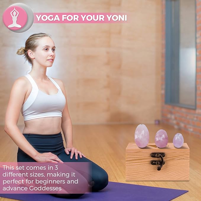 Sacred Weapon Rose Quartz Ben was Balls for Women | Set of 3 Yoni Stones | Yoni Egg for Pelvic Floor | for Yoga & Tightening Postpartum | with Drilled String, eCourse & Gift Box