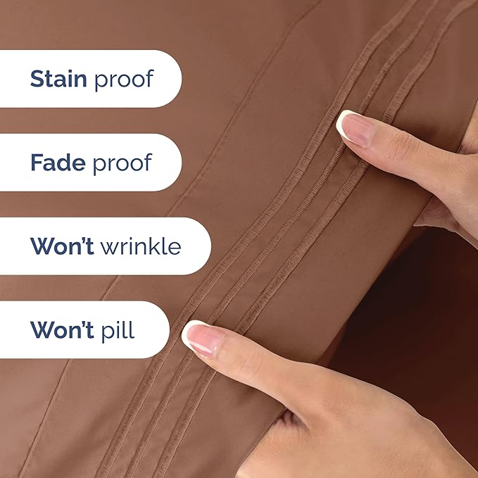Twin Size 3 Piece Sheet Set - Extra Soft, Breathable & Cooling Sheets - Hotel Luxury Durable Bed Sheets for Women & Men - Deep Pockets, Easy-Fit & Wrinkle-Free Sheets - Copper Brown Oeko-Tex Sheets