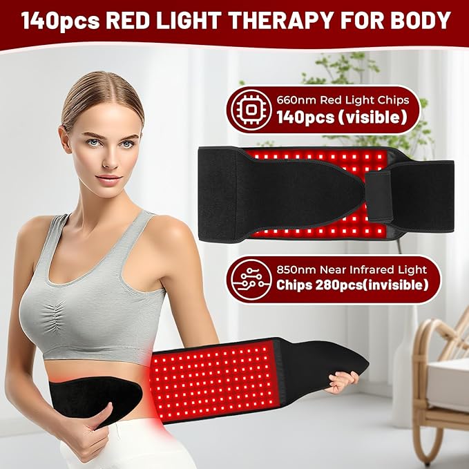 Red Light Therapy for Body, Infrared Light Therapy for Shoulder Waist Muscle, Upgraded 3 in 1 Led Beads, 660nm Red Light & 850nm Near Infrared Light Therapy Belt