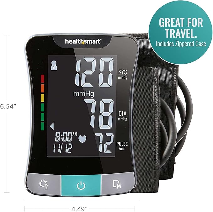 HealthSmart Digital Premium Blood Pressure Monitor with Automatic Upper Arm Cuff that Displays Blood Pressure, Pulse Rate and Irregular Heartbeat, Stores up to 120 Readings for 2 Users
