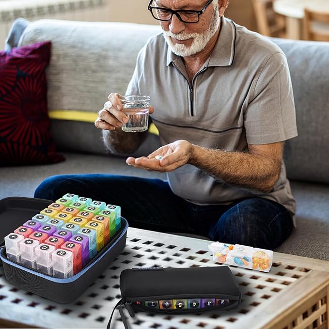 Monthly Pill Organizer 3X a Day with Portable 7-Day Travel Medicine Organizing Bag,Large Pill Box with 32 Daily Compartments,30 Day Pill Case Medicine Organizer for Vitamin,Supplement and Medication