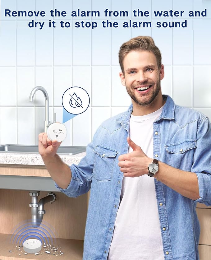 Geevon 10 Pack Water Leak Detectors, 100dB Water Sensor Alarms Flood Detector for Basements, Bathrooms, Laundry Rooms, Kitchens, Garages, and Attics, Water Alarms Battery-Operated (Battery Included)