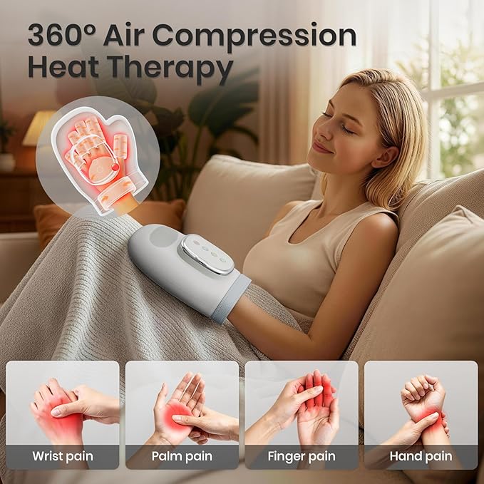 Cordless Hand Massager with Heat and Compression, Electric Hand Massager for Arthritis and Carpal Tunnel Relief, 3 Modes 3 Heat Levels 5 Compression Settings Hand Massage, Ideal Gifts for Women/Men