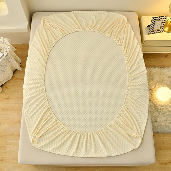 ZIQINPSQ Coral Velvet Fitted Sheet-Thickened Cold-Resistant and Warm Bed Sheets-Soft Velvet Fleece Fitted Sheets with-Elastic All Around. (Beige, Full)