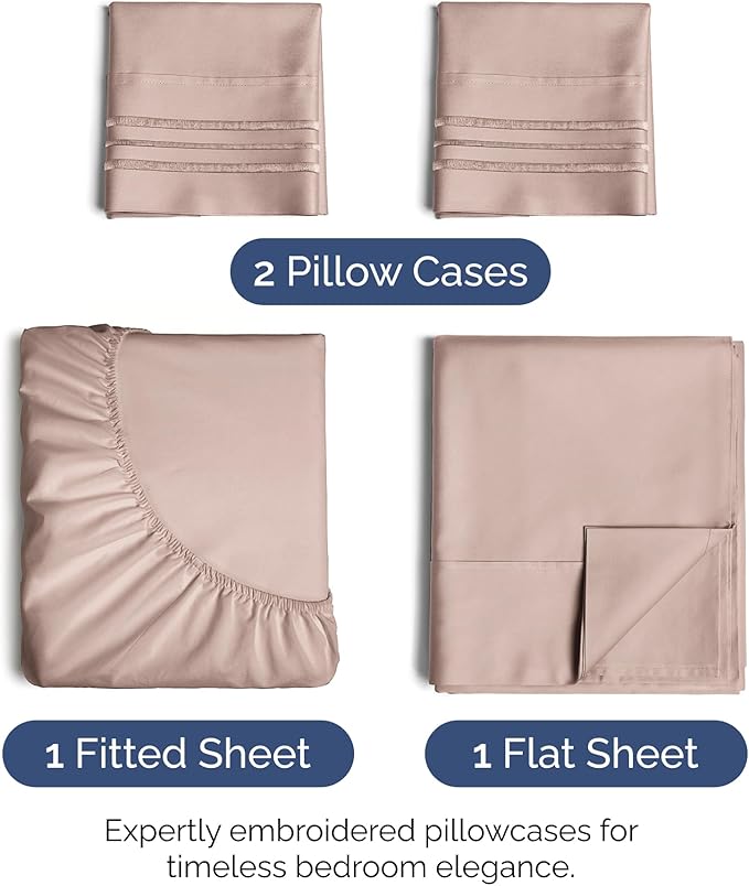 King Size 4 Piece Sheet Set - Extra Soft, Breathable & Cooling Sheets - Hotel Luxury Durable Bed Sheets for Women & Men - Deep Pockets, Easy-Fit & Wrinkle-Free Sheets - Dusty Pink Oeko-Tex Bed Sheets