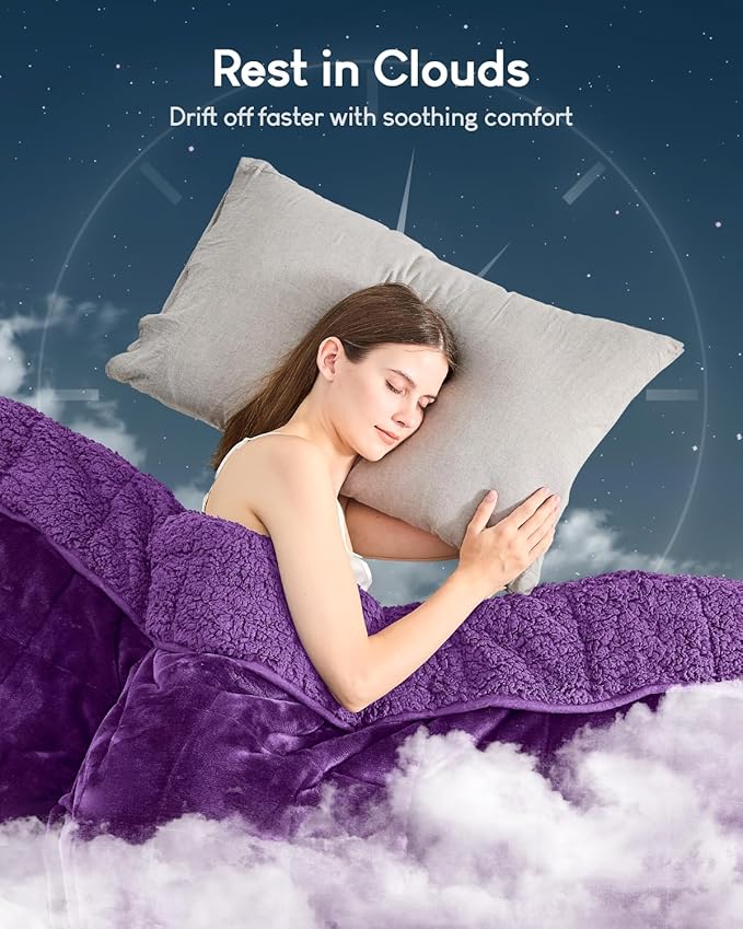 Cottonblue Weighted Blanket 15 lbs for Adults, Flannel Shaggy Sherpa Weighted Blanket for Queen Bed Comfort Weighted Blankets for Calming and Relax, Bed Sofa Heavy Blankets, 48x72 inches, Purple