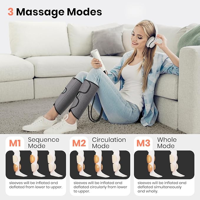 SHINE WELL Leg Compression Massager for Circulation and Pain Relief Fsa, Air Compression Calf Massager with 3 Modes 3 Intensities 2 Timing, for Restless Legs Syndrome Relief, Wellness Gift for Mom Dad