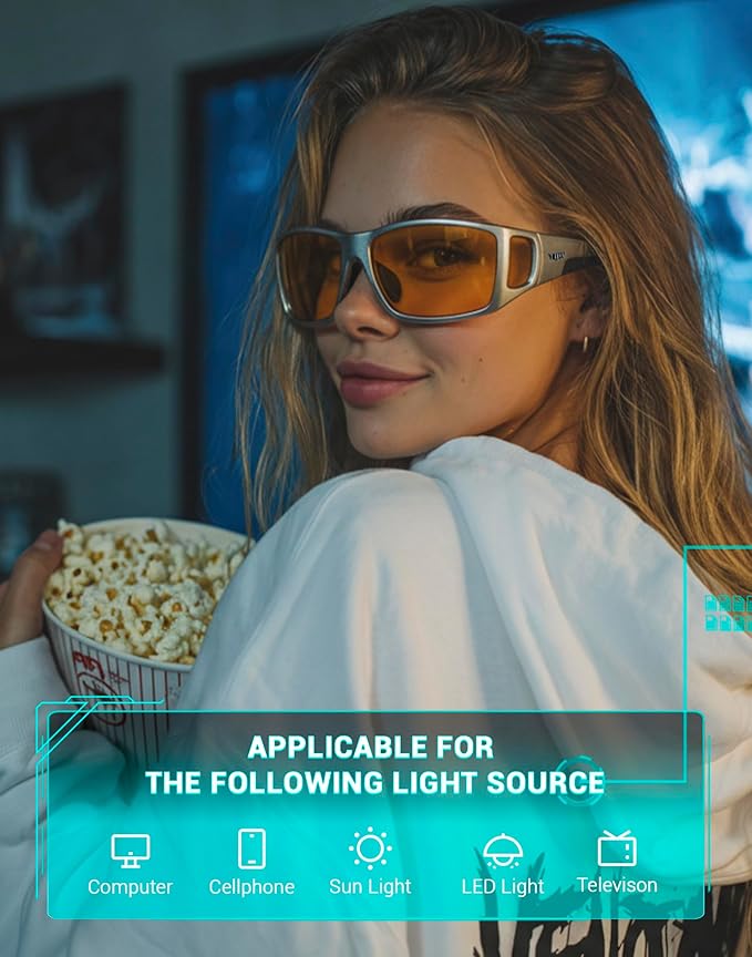TIJN Sonia Red Sleep Glasses Orange Lens for Blue & Green Light Blocking,Dual AR Coating,Wraparound Frame for Gaming Screen