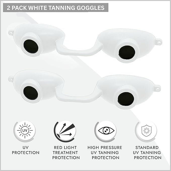 Super Sunnies Flex UV Eye Protection, FDA Compliant Tanning Bed Goggles, Red Light Therapy Glasses, 2 Pack