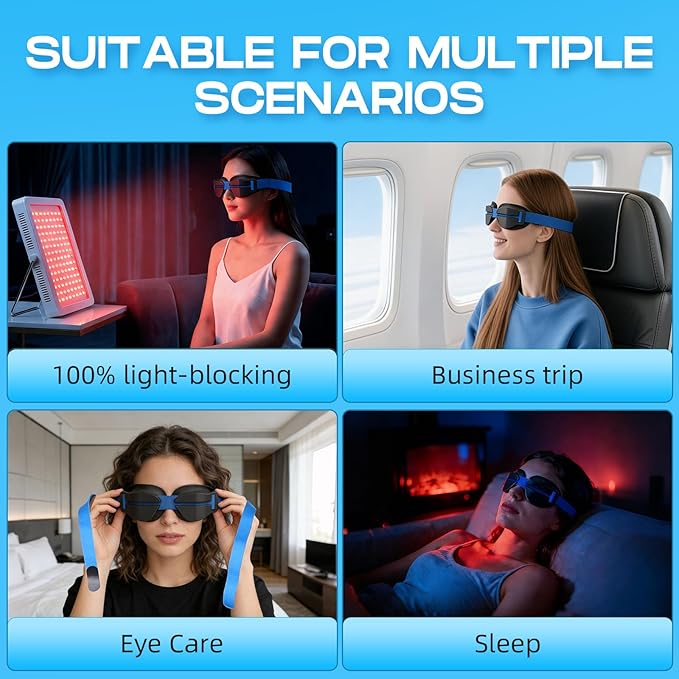 Silicone Dry Eye Sleep Mask, Hydrating Moisture Chamber Glasses for Dry Eyes Relief & Style Comfort, 100% Light Blocking Total Eye Seal for Sleep, Travel Meditation, Portable Blue Eye Mask