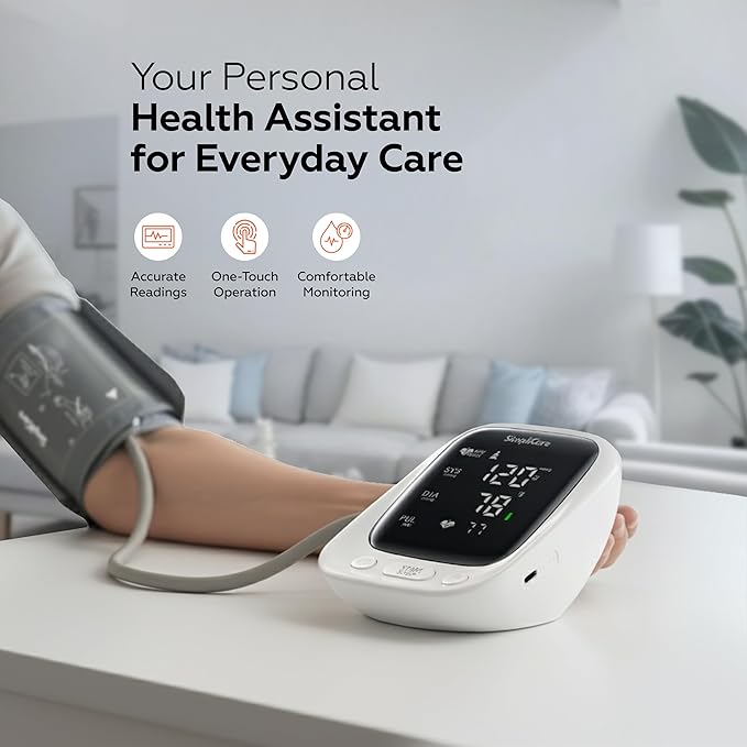 Upper Arm Blood Pressure Monitor for Home Use, FDA 510(k) Cleared Class II Medical Device, Wide-Range Cuff 22–42 cm, Large 5.1" LED Display, Dual User, USB-C & Battery (AES-U181)