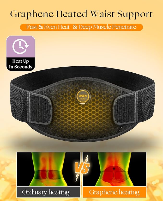 uncn Portable Heating Pad for Cramps, Back Pain Relief, 3000mAh Battery Cordless Period Menstrual Heating Pad Electric Waist Belt Wireless Rechargeable Belly Wrap Wearable Washable
