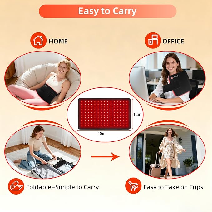 Red Light Therapy for Body, 20" Large 660nm 850nm LED Near Infrared Redlight Therapy Pad Belt Wrap for Neck Knee Shoulder Back Stomach Muscle