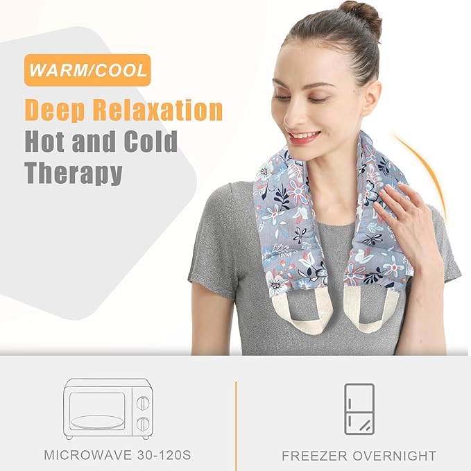 UNCN Long Wide Heating pad for Neck and Shoulders Back 33 * 5.9" microwavable Large Moist Heat Pack Warm hot Compress Neck wrap Weighted Bag Massage Reusable Herbal Nature Calming Portable Cotton