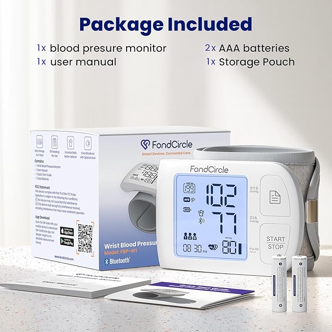 Wrist Blood Pressure Monitor, Bluetooth Automatic Blood Pressure Cuff for Home Use, Talking Digital Machine with Smart App Sync, 3-User Mode 398 Memory, (5.3"-8.5" in Cuff)