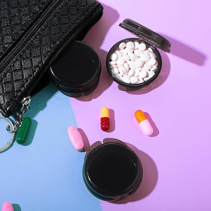 4 Pcs Mini Pill Organizer Small Pill Box Cute Portable Pill Case for Pocket Purse Travel Storage Containers Earplug Case Medicine Dispenser Vitamin Holder(4 Black)