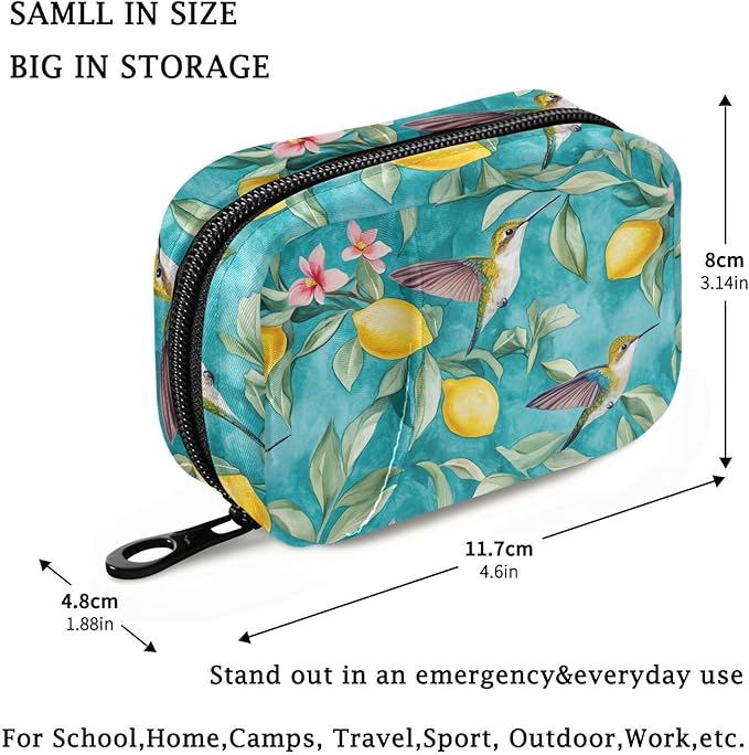 Fustylead Retro Hummingbirds and Lemon Tree Pill Organizers 2 Times A Day Pill Case Bag with Zipper Portable Weekly Pill Dispensers for Vitamin Supplement