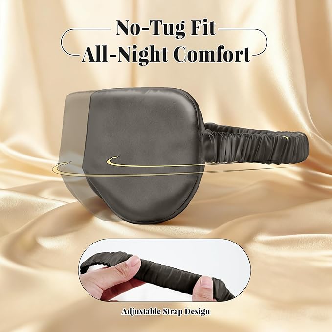 THXSILK 6A+ Grade 25 Momme Silk Sleep Mask, 100% Mulberry Blackout Eye Mask for Sleeping, Soft Lightweight Silk Eye Cover for Women, Men, Travel, Nap, Airplane(4.7×27.5inches, Charcoal)