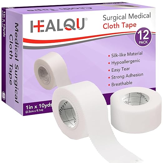 Healqu Silk Like Medical Tape - Durable Cloth Medical Tape - 1 in x 10yd - Surgical Tape Woven for Strongly Holding Large Dressings, Securing Splints, and Ideal for Long-Term Care (1"x10yd (12 Pack))