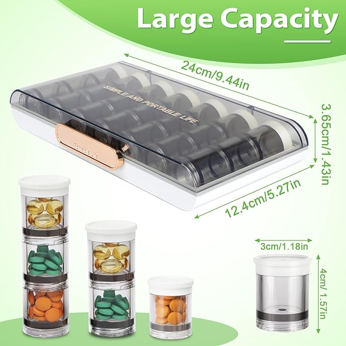 Toplive 3 Times a Day Pill Organizer 7 Day, Large Daily Pill Organizer, Weekly Medicine Vitamin Organizer Box, Fish Oil Supplement Storage Organizer, Separable Travel Pill Container, White