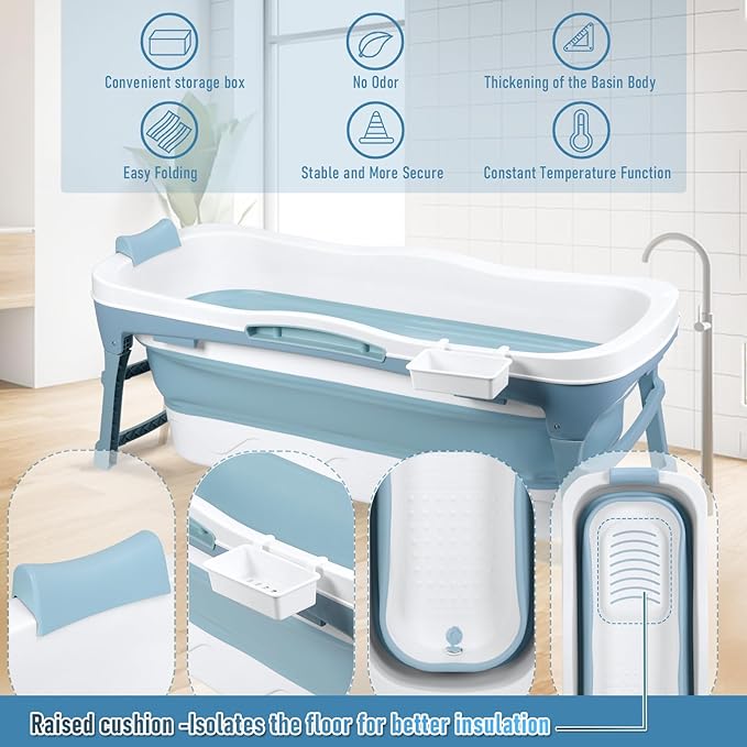 Large Size Foldable Portable Bathtub for Adults, 56 Inch Freestanding Surround Collapsible Bathtub, Soaking Tub, Portable Bath Tub for Family Sweat Steaming, Hot Bath, Ice Bath Tub
