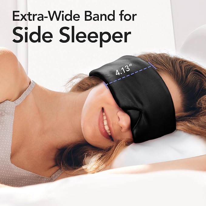 LitBear Silk Sleep Mask for Women Men, Adjustable 100% Mulberry Silk Sleep Eye Mask for Side Sleeper, Total Blackout Eye Cover for All Night Sleep, Travel, Office, or Napping (Black)