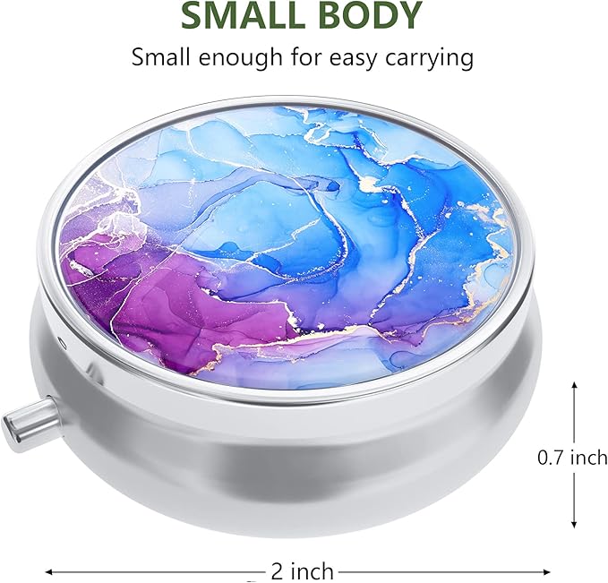 Nipichsha Pill Box, Small Pill Case for Purse & Pocket, Cute Travel Medicine Organizer, Portable Medicine Container Holder to Hold Vitamins, Medication, Fish Oil & Supplement, Blue Marble