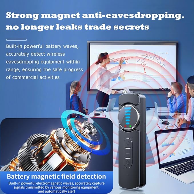Hidden Camera Detector for Hotels,AI Anti Spy Bug Detector with RF Signal & WiFi Scanner,GPS Tracker Finder & Listening Device Detector,6-in-1 Portable Protector for Travel Home Office Car(Black)