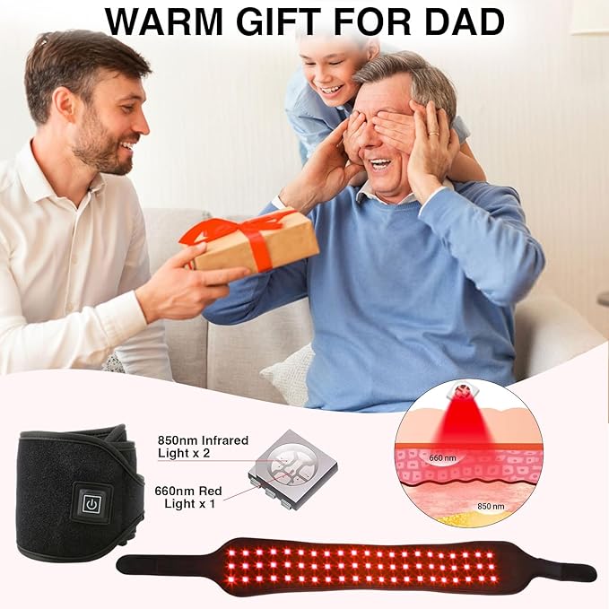 Red Light Therapy Belt for Body, 37'' Cordless Red Infrared Light Wrap for Neck Chin Knee Ankle Hand Pain Relief, 660nm & 850nm with Pulse & Heating Modes