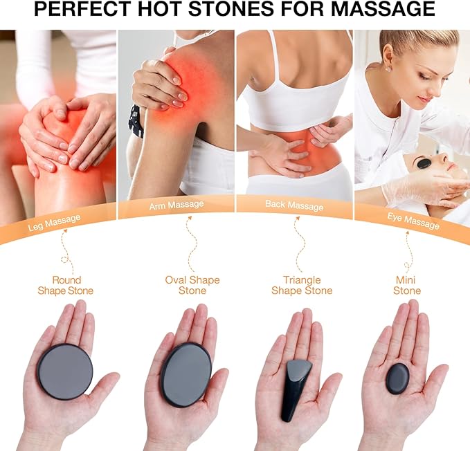 Hot Stones Massage Set, 18 Pcs Basalt Hot Stones with Heater Kit, Massage Stones for Professional or Home spa, Relaxing, Healing, Pain Relief
