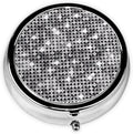 Silver Sequin Sparkle Pattern Printed Round Travel Pill Box Cute Small Metal Pocket Pill Case for Men & Women 3 Compartment Portable Pill Organizer for Purse or Pocket