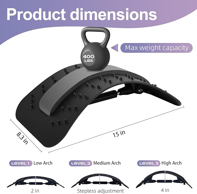YAJIACLONE Back Stretcher for Lower Back, Adjustable Lumbar Support Board, Manual Spine Stretch Tool for Daily Use, Portable Device (Not a Massage Device)