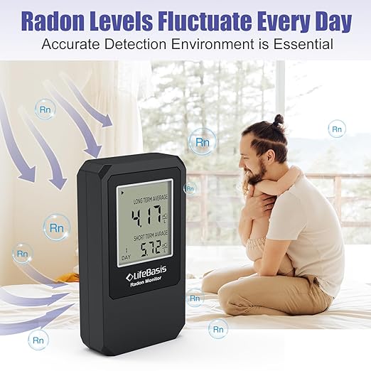 Life Basis Home Radon Detector, Portable Radon Tester for Home with Long and Short Term Radon Monitoring 0-500 pCi/L Range Battery Operated (Including Battery)