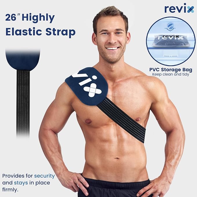 REVIX Reusable Ice Packs for Injuries – 5-Piece Gel Cold Packs with Hand-Free Design, Hot Cold Compress for Knee, Back, Shoulder, Neck, Elbow, Post-Workout or Daily Use, Navy
