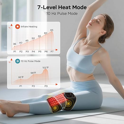 Red Light Therapy Knee Massager Brace – 660nm & 850nm Near-Infrared Light Devices, 4-Motor Deep Vibration Massage with Heating & Pulse Mode, 5000mAh Cordless Knee Pain Relief for Home & Office