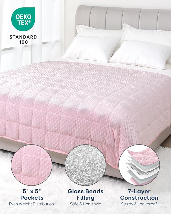 Kivik Weighted Blanket 20 lbs for Adults, Minky Dot Heavy Blankets, Microfiber Reversible Weighted Throw Blankets for All Seasons, Machine Washable, 60"x80" Queen Size, Pink