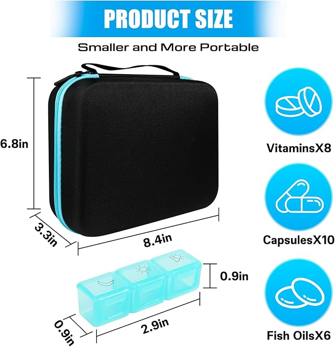 Monthly Medicine Pill Organizer 3 Times a Day, Travel Pill Box with Labels and Pill Cutter, Medication Organizer with 31-Day Compartments, Portable Vitamin Holder Storage Case with Hard Shell